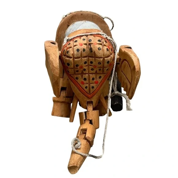 Vintage Hand Carved Wood Elephant String Marionette Puppet Decor
